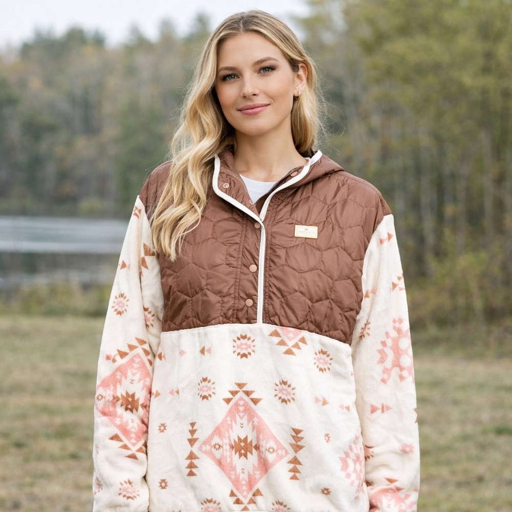 NWT SIMPLY SOUTHERN Aztec Fleece T Snap Pullover Hooded Quilted Size Large - Picture 6 of 6
